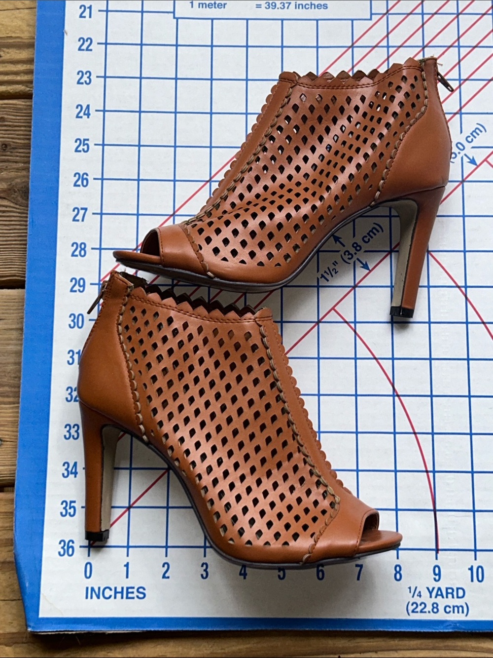 Pierre Dumas Peep-Toe Perforated Ankle Boots - Tan